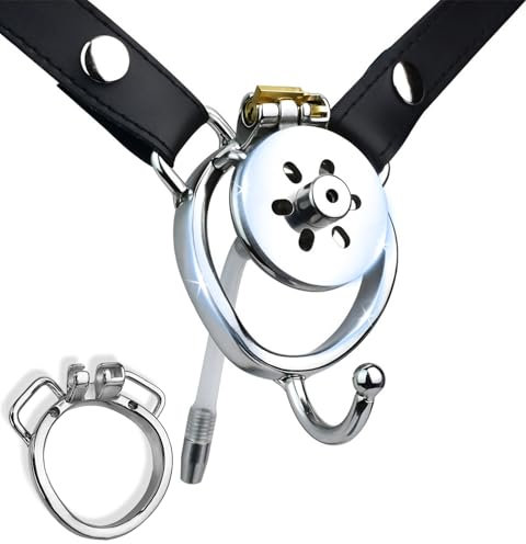 Cage de chasteté pour hommes Set avec dilatateur et ceinture de chasteté Métal Cage de chasteté plate Négatif Portable Extrême SM Cock Bondage Sex Toys pour hommes, couple (50mm-Arc ring,192+Belt)