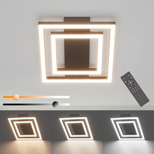 Klighten Deckenleuchte Dimmbar LED mit Fernbedienung Deckenlampe 35W 2400LM, Flurlampe Decke aus Aluminium Modern Deckenbeleuchtung für Schlafzimmer Küche Wohnzimmer, 29 x 29 cm, 3000K-6000K, Schwarz
