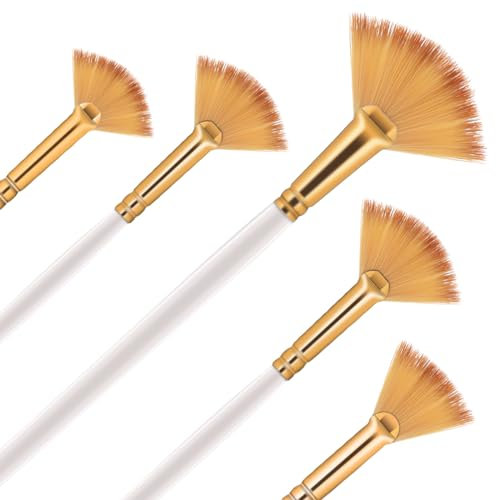 Giantree Juego de 5 Pinceles de Abanico - Pelo de Nailon, Mango de Madera para Pintura Acrílica, Óleo y Acuarela
