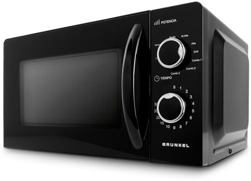 Grunkel - Microondas con grill de 20 litros y 700W de potencia con 5 y 6 niveles de potencia y temporizador de 60 minutos color negro