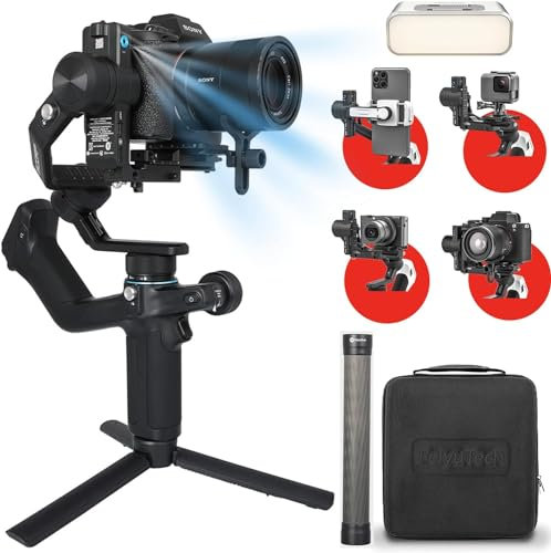 FeiyuTech SCORP Mini 2 Kit Kamera-Stabilisator mit AI-Tracker/Fülllicht, All-in-One Gimbal-Stabilisator für Sony/Canon/Nikon/Panasonic/Action-Kamera/Smartphone, Native vertikale Aufnahmen mit