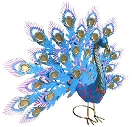 Gartendeko für draußen, Gartenfigur für Außen, 30cm Metall Pfau Wetterfest Figur, Stehende Pfau Metallfigur Pfauen-Gartendekoration, Realistische Pfauen-Dekoration für Terrasse Balkon Hof Rasen