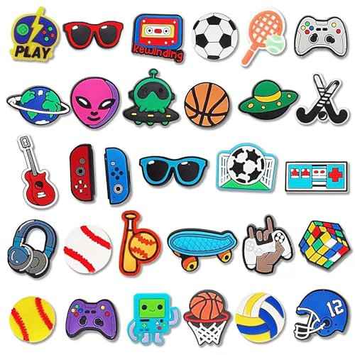 Schuh Charms Schuh Anstecker-Crocs-Stecker Set Pins für Clog-Dekor Glitzer Zubehör Tiere Medizin Buchstaben Anime Schuhclips für Kinder Jungen Mädchen (jungs-sport-spiele-kinder)