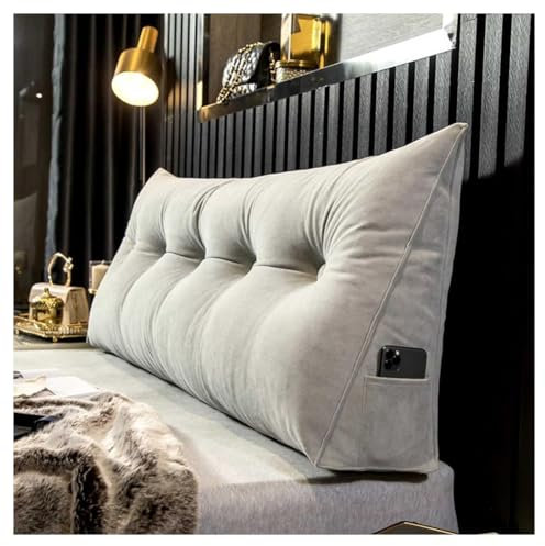 Mosnesrt Kissen Bett Rückenkissen, Waschbar Abnehmbar Kopfteil Lesekissen Lendenkissen, Sitzkissen, Wandkissen mit Seitentasche, Ideal zum Lesen, Fernsehen,Dark Gray,200x50x20CM