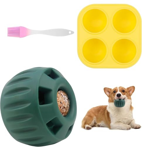 Juego de 3 Bolas para Lamer, Juguete Interactivo para Perros y Cachorros, Pelota de Comida Con Cepillo Amarillo - Fácil de Limpiar