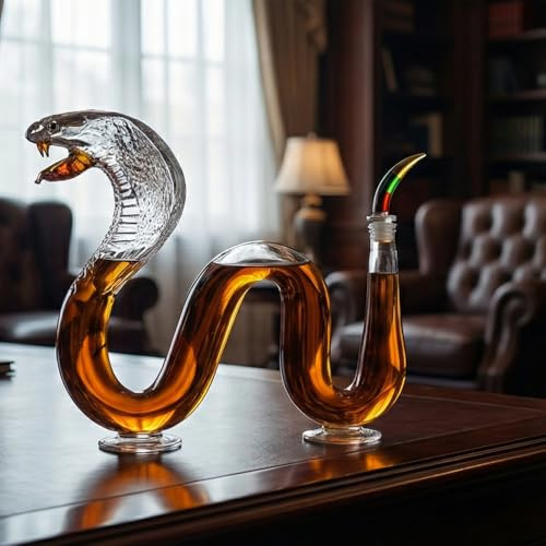 Whiskey Bourbon Tequila Decanter Red Wine Filter Liquor Dispenser Carafe Decanter for Alcohol Personalized Gifts Retirement Gifts Gadgets Stuff for Cool Men Gifts Groomsmen (King cobra-1000ml)