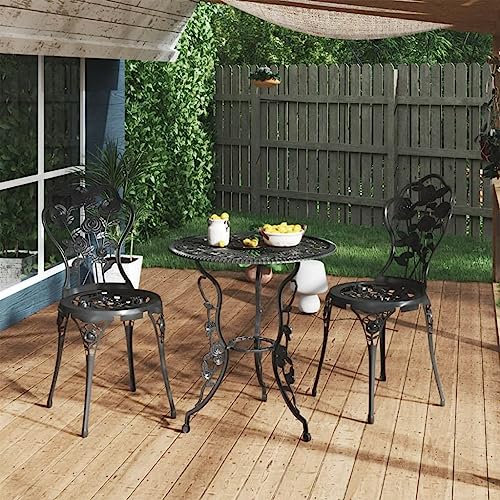NQJIBUE Outdoor Möbel 3-teiliges Bistro-Set Aluguss schwarz Outdoor Möbel Sets