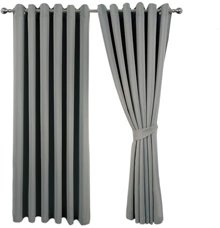MILANO COLLECTIONS® Blackout Curtains for Bedroom & Living Room - Thermal Insulated Eyelet Curtains, 2 Panels with Tiebacks - Noise-Reducing, Sunlight Blocking Drapes for Home Décor (Grey)