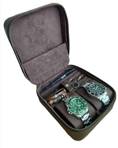 UPRESYE Watch Travel Case for Men, Genuine Leather Watch Case Travel Jewelry Case Vintage Travel Watch Box Handmaded Leather Watch Holder Cufflinks Box for Home Storage,Travel and Display