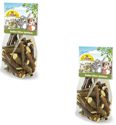 JR FARM Bastoncini da Rosicchiare in Legno di Melo | Confezione Doppia | 2 x 100 g | Snack per conigli nani e roditori | Può favorire l’usura dei denti | Può contribuire a una valida occupazione