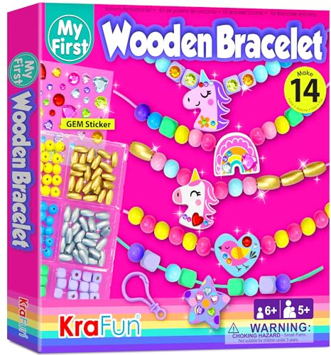 KRAFUN Einhorn-Armband-Bastelset für Kinder im Alter von 5–12 Jahren, 14 DIY-Kunst- und Bastelprojekte mit Freundschaftsarmbändern, Charms, Perlen, Edelstein-Aufklebern, Anleitung, pädagogisches