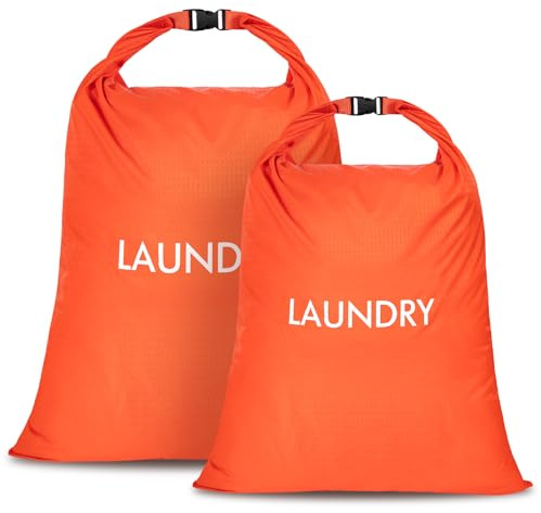 CANBOX 2 Pack Waterproof Travel Laundry Bag Set, Roll-Top Wet Dry Bag for Odor Control & Separating Dirty Clothes, Packable Space Saver Organizer for Gym, Swimming & Cruise Suitcases
