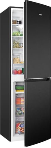 Bomann Réfrigérateur et Congélateur 247L KG7360-Noir, Système MultiAirflow, Totalement Sans Givre, 4 Étagères en Verre, Éclairage LED, Classe Énergétique A+, Noir