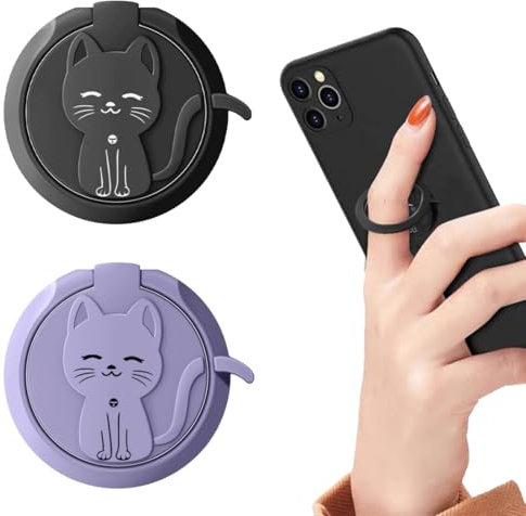 CULEO Poignées pour téléphone portable,Support de téléphone à anneau en métal en 2 pièces, support autocollant arrière, support de téléphone à anneau pour chat