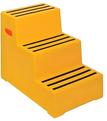 3 Tread Heavy Duty Safety Steps 260KG Capacity Moulded Plastic Industrial Anti Slip Footstep Warehouse Equestrian Platforms (Yellow)