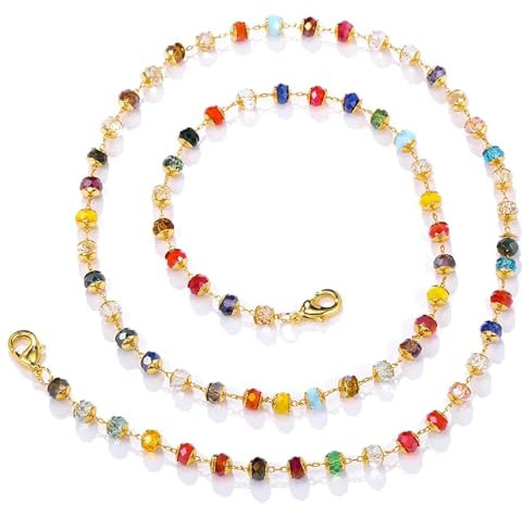 AAIXXIZAO Brillenkette Böhmische Bunte Kristall-Perlenkette Brillenkette Modische Damen-Maskenhalter-Brillenkette
