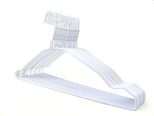 DODIN HOME Pack of 50 White Wire Notched Hangers Space Saving Metal Coat Hanger Suit Notch Hangers with Trouser Bar Clothes T-Shirt Dress Hanger with Notch (White, 50)