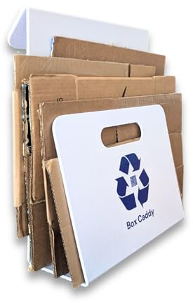 Box Caddy - Cardboard Recycling Organizer. The ultimate solution to store, transport, and recycle your boxes. Eliminates cardboard clutter. (White/Blue)