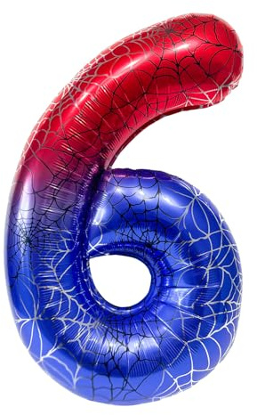 DazzJoy Spinne Geburtstagsdeko 6 Jahre Junge, Spinnen Luftballon 6 Jahre Junge, Spinne 40 Zoll 6 Luftballons Zahl, Spinnen Folienballon 6. Geburtstag, Helium Ballon 6 Geburtstag Jungen
