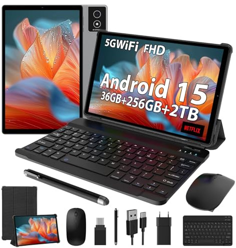 LEVIRTU Android 15 Tablet 10.4 Pulgadas, Octa-Core, 36GB RAM+256GB ROM (2TB TF), 2.0GHz/5G WiFi, 2000x1200 FHD, 8+13MP/8000mAh/GPS,Tablet con Teclado (Gris)