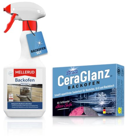 abrazo CeraGlanz BACKOFEN-Set | 2 Reiniger mit Aktivseife | gegen hartnäckige Verkrustungen | MELLERUD Backofen Reiniger | 1 x 0,5 l | effizientes Spray zur Reinigung von Eingebranntem