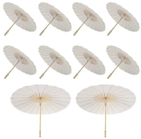 Generico Ombrellino di Carta, 10 Pezzi 60cm Ombrello da Matrimonio Ombrellino Parasole in bambù, Ombrello di Carta Oleata Bianca per Matrimoni, Battesimi, Feste, Serate Decorativa