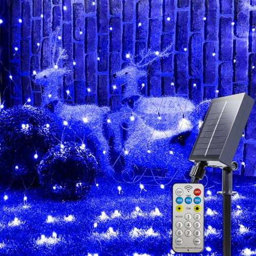 YAOZHOU Solar Christmas Net Lights Outdoor Waterproof-208Led 9.9x6.6Ft Blue