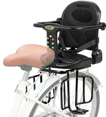 auvstar Seggiolino Bici Posteriore,Seggiolino Posteriore per Bici con Cintura di Sicurezza,Cuscino Seduta in PU con Sponda di Protezione Schienale e Poggiapiedi,Adatto per Sedersi o Sdraiarsi Nero