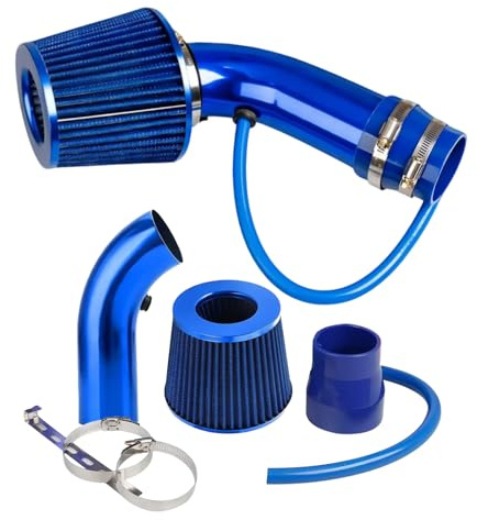 FortuneGlobe Admission d'air froid filtre（Blue），Kit Admission Direct Filtre，Tuyau Diamètre 76mm Système D'admission D'air en Fibre de avec Tuyau