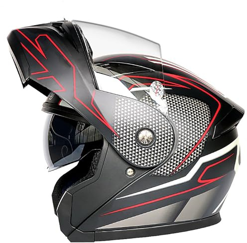 BDBLFLTZ Casco Integrale modulare Moto con Doppia Visiera e Prese d'Aria Multiple, Casco da Moto Flip-up omologato DOT/ECE per Uomo e Donna, Casco Moto,ciclomotore e Scooter E,M(57-58cm)