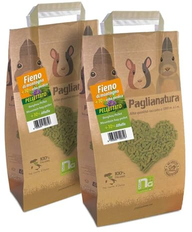 Paglianatura Kit de 2 Piezas: Bolitas de heno de 3 kg con un 10% de Alfalfa, pienso Natural y Rico en Fibra para Conejos y roedores, nutrición Adicional con Calcio y proteínas
