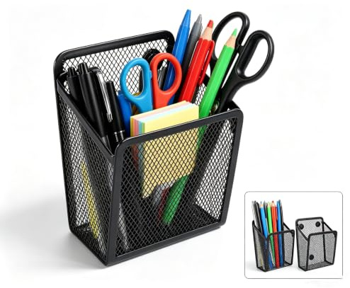 Bogoro Magnetic pen holder,2er-Pack Magnetisch Stifthalter Netz | Metall Mesh Aufbewahrungskorb,Porte Stylo Mural,Magnetischer Stifthalter,für Schließfachzubehör,Whiteboard,BüRomaterial