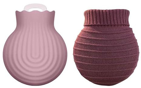 Mini-Wärmflasche mit Strickbezug, Hand- und Fußwärmer, Wärmbeutel zur Schmerzlinderung bei Krämpfen im Rücken, Nacken, Bauch, Füßen, Menstruationsbeschwerden(Purple,240ml)