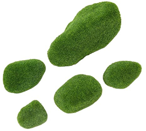 ZJchao Boules de Mousse pour Aquarium, Mousse Artificielle 5 Tailles, Résine Décorative Artificielle, Verte, Fausse pour Plantes d'intérieur avec Forme de Pierres pour Aquarium, Pierre de Décorative