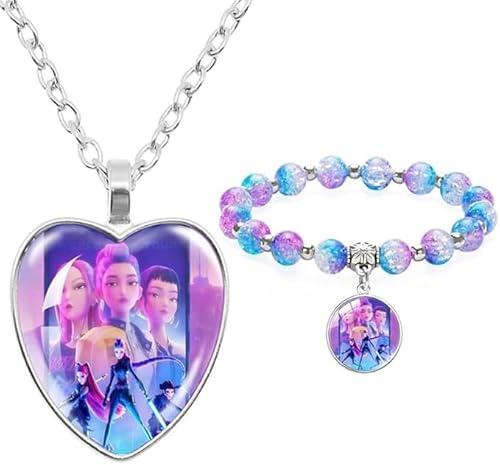 AFORENTIER Demon Necklace Bracelet Set 2PCS Merch Heart Pendant Necklace with Bracelet Gift for Fans Women Girls (Model-D)