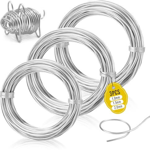 3 rotoli di filo d'argento, filo per gioielli fai da te, per lavori manuali, per la creazione di gioielli, fai da te, lavori manuali, 1 mm, 1,5 mm, 2 mm (10 m/rotolo)