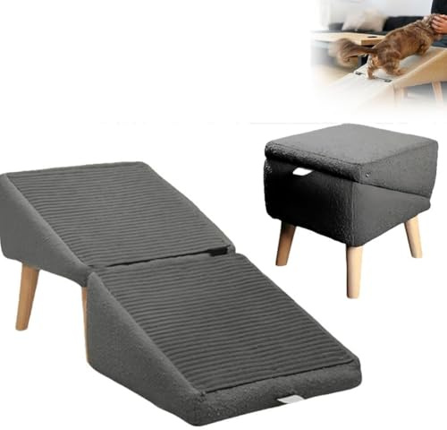 SJASD Escaleras De Rampa Rampa para Mascotas Plegable De Madera Altura Ajustable Antideslizante Pasos Perros Y Plegables para Cama Alta Sofá,Gris