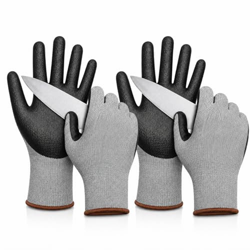 2 Pairs Level 5 Cut Resistant Work Gloves Men Women Touchscreen (Size L) | MicroFoam Nitrile Coated Palm, Breathable Safety Gloves for Gardening/Construction/Mechanic, Heavy Duty Cut Proof Protection