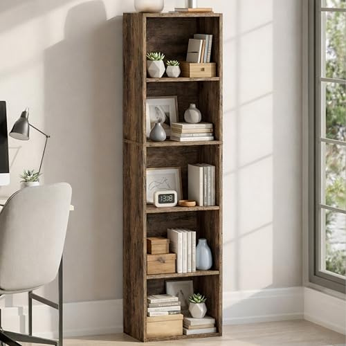 Vida Designs Oxford 5 Tier Cube Bookcase, Dark Wood, Wooden Shelving Display Storage Unit Office Living Room Furniture
