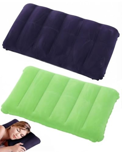 MenYiYDS Aufblasbares Kissen 2 Stück Camping Reisekissen Luftkissen PVC Material Weiches Flocked Blau Grün für Outdoor Strand Auto Reise Geschenk Kopfkissen Ultralight Kompakt Portable Aufblasbar