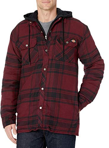 Dickies Herren Gesteppte Hemdjacke mit Kapuze und Lockerer Passform Steppjacke, Dark Port/Black Plaid, M