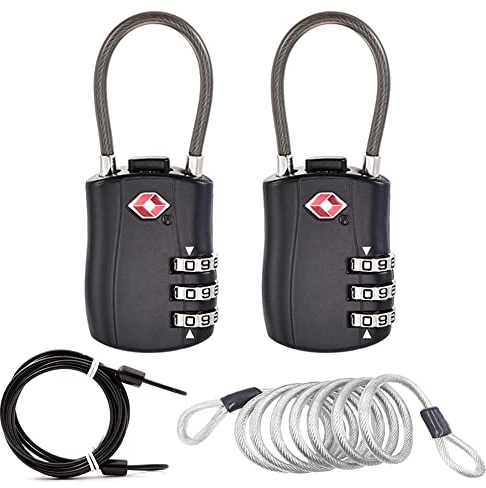 Lot de cadenas pour bagages TSA, cadenas à combinaison numérique et cadenas de sécurité de voyage à combinaison avec câble en acier, cadenas codé pour bagages de voyage (lock-H2)