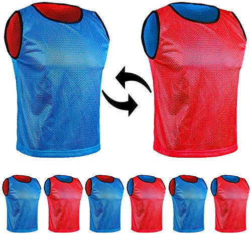SPORTSBIBS 6er Pack Fußball-Camisoles für Kinder und Erwachsene - 6er Pack - zweifarbige Spiralcamisole, Trainings-Camisole, zweiseitige Markierungshemd für Herren, Damen, Junior, Senioren