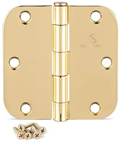 Door Hinges Polished Brass 3.5 Inch Interior Hinges 5/8 Radius - 18 Pack