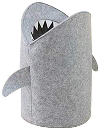 KIKOM Große Fühlte Aufbewahrungskorb,Cartoon Hai Aufbewahrungskorb Kinder,Grau Faltbare Wäschekorb aus Filz Aufbewahrungstasche für Baby Spielzeug,Kleidung,Haustiere (12 x 18 Klein)