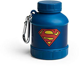 Smartshake Justice League Whey2Go Superman Protein Powder Storage Container 50g – BPA Free Shaker Bottle Funnel for Whey Protein Powder + Protein Shakes 110ml, DC Comics Superman Gifts for Men