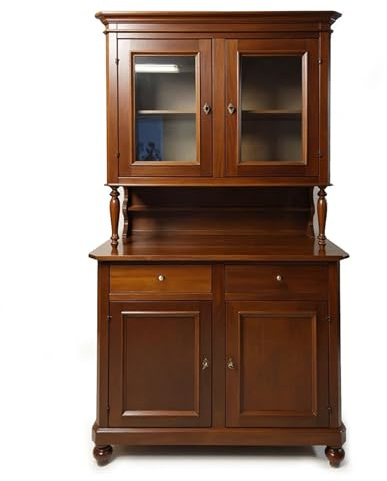 Mar.c.a. Design, Alacena de Cocina, Vitrina Salon de Madera, Nogal Oscuro - Mueble Salón y Mueble Cocina de Estilo Clásico - Libreria Estanteria de Vidrio Multiuso 104x43x218H - Made in Italy