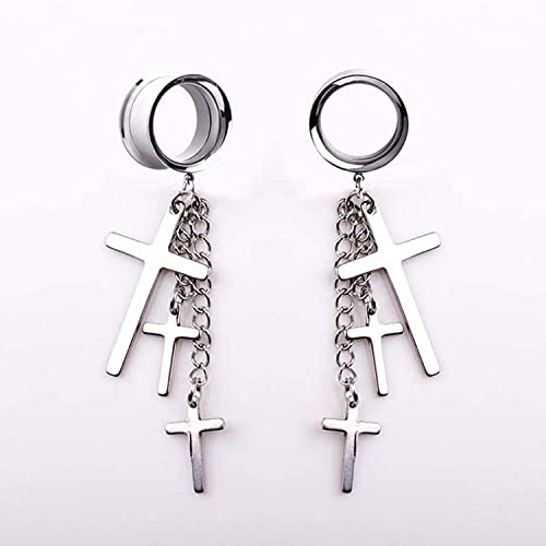 XINHE 2 Stück Edelstahl Ohrringe Kreuze Flesh Tunnel Ohrpiercing Plug Set Schraube Ohr Expander Plugs Tunnel mit Anhänger Ohrpiercing,10mm
