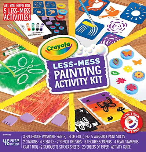 CRAYOLA Less Mess Painting Activity Kit, Washable Kids Paints & Painting Supplies, Art Set for Kids, 47 Pieces, Gift