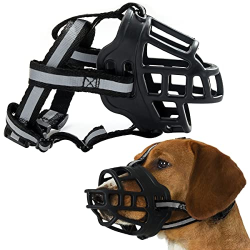 Munkorg för stora hundar, FainFun silikon munkorg medelstora hundar, hundmunkorg tyg, justerbar slinga, förhindrar skällning, bitning och tuggning (L)